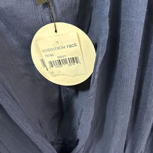 Boho Navy Blue Floral Print Maxi Crossover Neck Dress Rayon Smocked Waist Medium - Picture 4 of 10